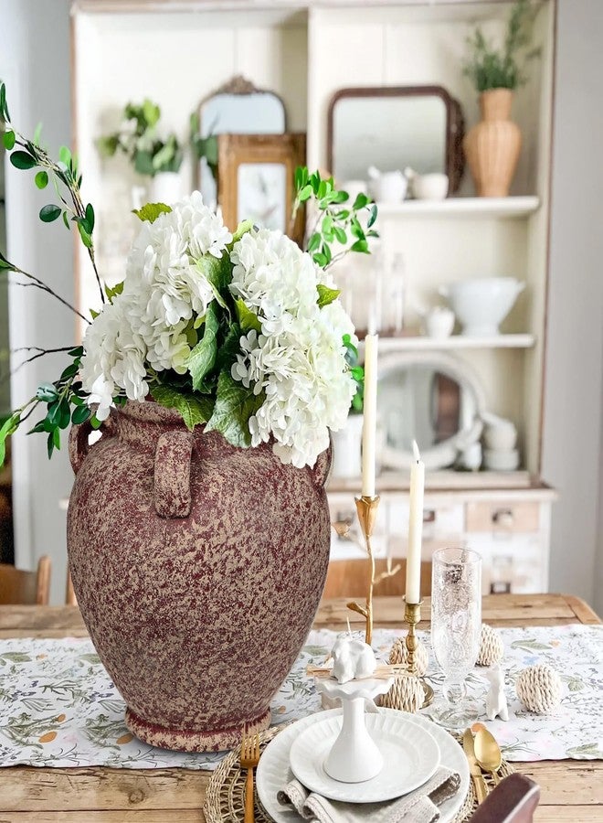 Arborus Rustic Ceramic Vase with Handles - Antique-Style Red Farmhouse Pottery Decorative Urn for Table Centerpiece, Mantel, Shelf, or Entryway Home Décor - Image 4